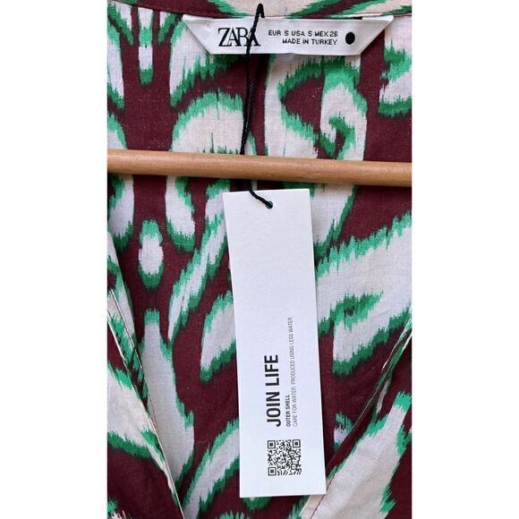 NWT Zara The Selena Blouse Printed Collared V-Neckline Tie Front Long Sleeve Top - Picture 10 of 13